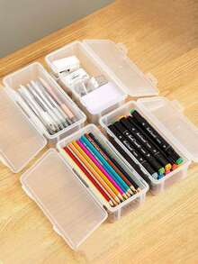 2pcs Transparent Plastic Chopstick Holder With Cover, Multi-Functional Kitchen Chopstick Storage Box, Desktop Organizer Box For Pencils, Markers, Keys And Other Miscellaneous Items - Clear - View 3