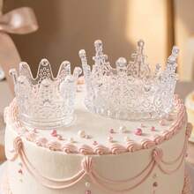 1pc White/Pink/Blue Hollow Faux Crystal Crown Cake Topper, Elegant Goddess Birthday Wedding Cake Decor, Multi-Size Plastic Crown Cake Ornament, Valentine's Day Anniversary Dessert Baking Decoration, Birthday Cake Accessory - Crown Cake Ornament - View 4