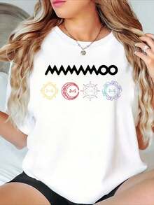 Camiseta con Estampado Gráfico Exclusiva para Fans de  - Top Casual de Manga Corta con Cuello Redondo para Mujer, Poliéster Suave, Corte Holgado, Esencial para la Moda de Primavera/Verano - Alta Calidad - Blanco - Ver 1