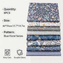 8片预裁蓝色印花布料，尺寸20*25厘米/40*50厘米，DIY缝纫用品，适用于拼布、手工制作、家居装饰，是缝纫爱好者的理想礼物，缝纫材料，装饰面料，多种纹理，缝纫配件 - 變體 - 查看 10
