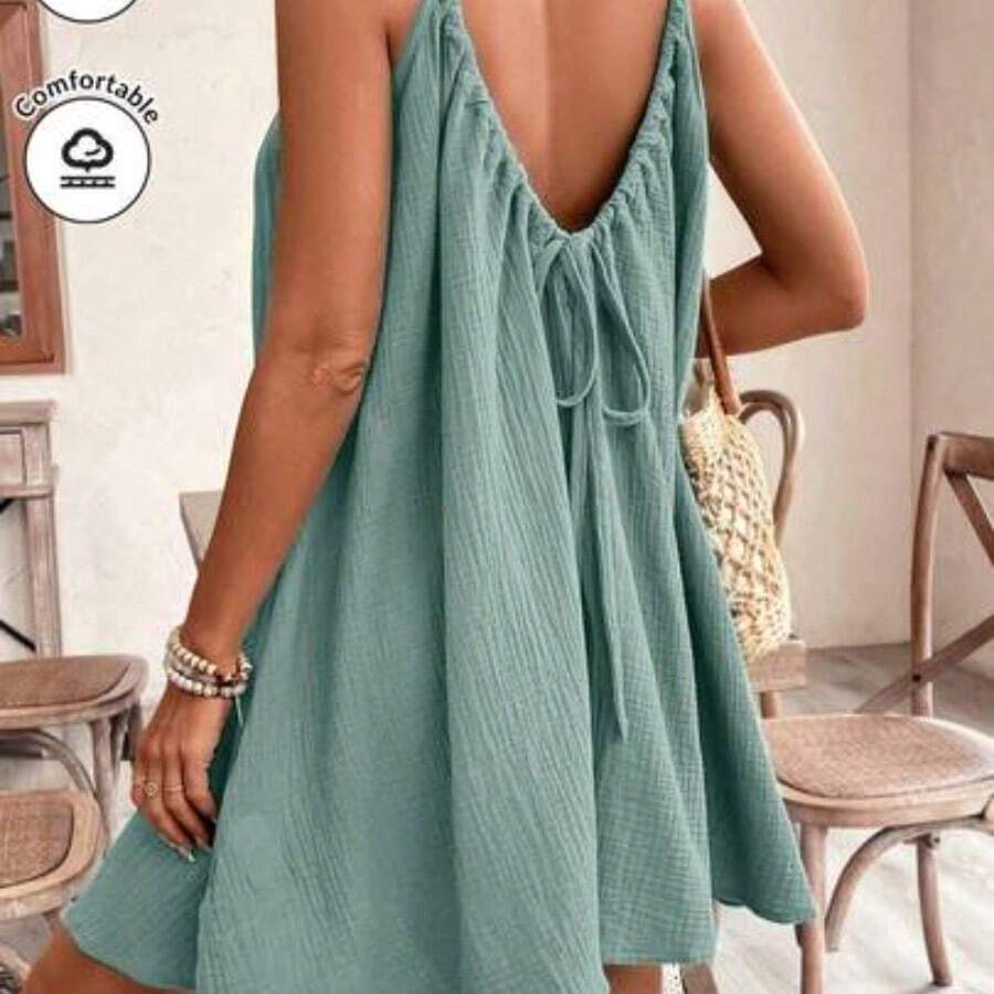 Frenchy Summer Women's Cami Boho Sundress, Green Essential, Summer Outfit, Wedding Season Essential, Cottagecore Drawstring Dress Green Dress Sundress Women Cotton Dress Christmas Casual - verde menta - Ver 1