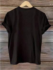 Nuevas llegadas de verano. Camiseta Casual Estampada para Mujer, Éxito de  de Verano - Estampado de Personajes de Dibujos Animados, Cuello Redondo, Manga Corta, 100% Algodón Puro con Ligera Elasticidad, Top Cómodo y Holgado para Primavera y Verano, Adecuada para Deportes al Aire Libre y Ocio en Interiores. Top Cómodo y Versátil de Manga Corta. - Negro - Ver 3