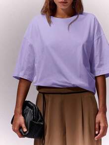Camiseta de cuello redondo suave y oversize, parte de un armario cápsula casual, camiseta oversize para uso diario, aeropuerto, vuelta al colegio, elegante para primavera y verano, vacaciones - Morado - Ver 6