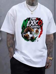 Águila con balón representando el espíritu del fútbol mexicano y el orgullo nacional con colores verde blanco y rojo Camiseta de hombre 100% algodón - Negro - Ver 6