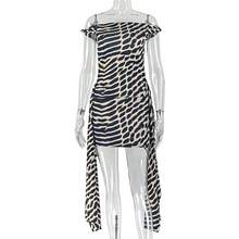 Vestido Corto Sin Mangas Cuello Oblicuo Estampado Leopardo Novedad Vendido Popular con Cordón Ajustable - Negro - Ver 10