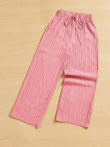 Pantalones capri de pierna ancha con textura de estilo casual de verano - Rosa - Ver 9