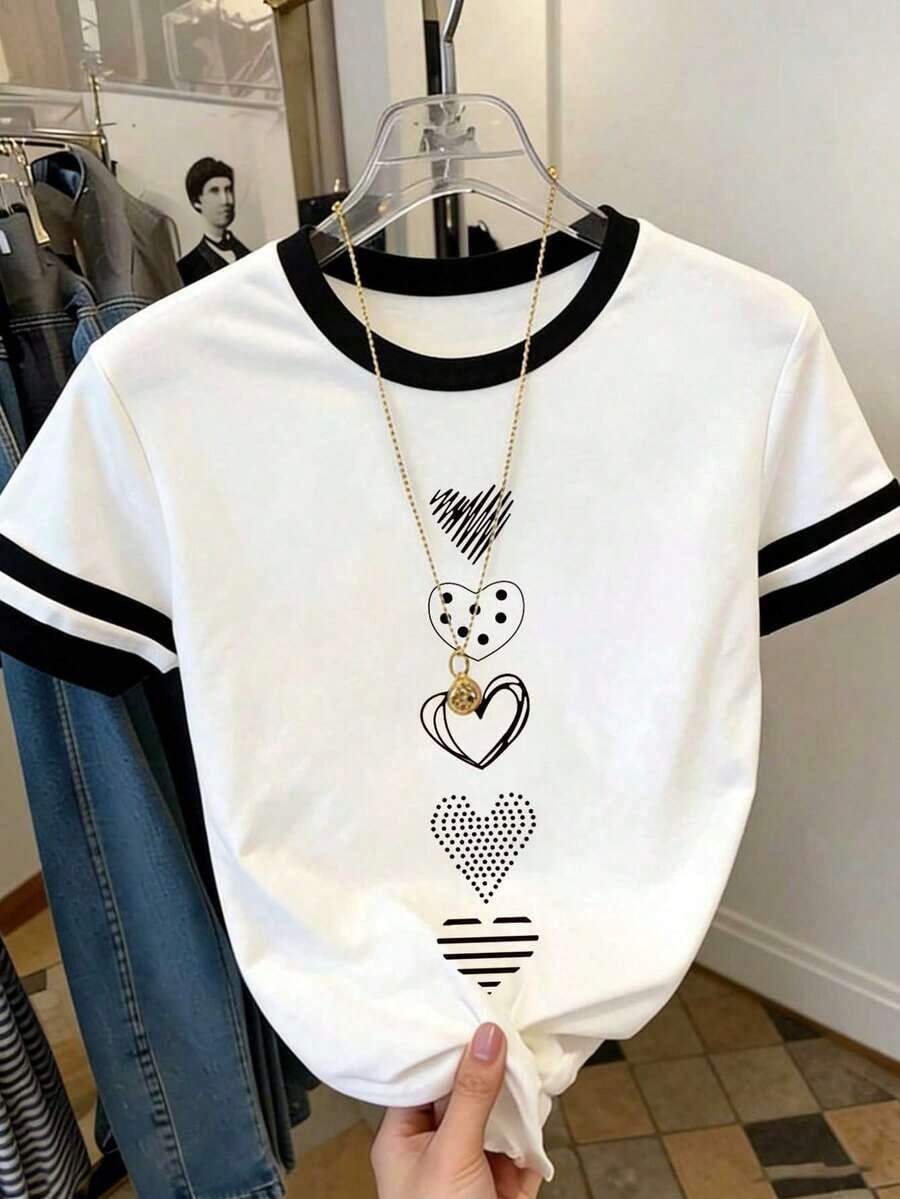 Blusa casual de cuello redondo con patrón de volantes y lazo asimétrico de color contrastante, adecuada para uso diario casual - Multicolor - Ver 1