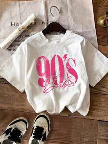 Casual T-Shirt Women's T-Shirt With 90s Retro Pattern - Soft And Comfortable, Short Sleeve Crew Neck, Machine Washable, Minimalist Fashion, Casual Everyday Summer Black 100% Cotton Durable - 白色 - 查看 3