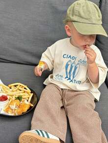 Infant Boy Apricot Round Neck Short Sleeve T-Shirt, Premium Soft Pure Cotton Breathable Summer Daily Play Basic T-Shirt - Apricot - View 8