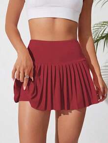 Falda de tenis, falda pantalón de golf plisada, cintura alta con short interior, cintura ancha, falda pantalón informal forrada para deportes, , pickleball, falda deportiva - Burdeos - Ver 4