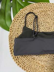 Simple Bikini Top With Thin Straps, Removable Padding, And Separate Adjuster, Polyamide - Grey - View 3