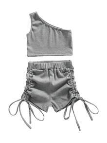 Young Girls Denim Two-Piece Outfits - Light Grey - View 1