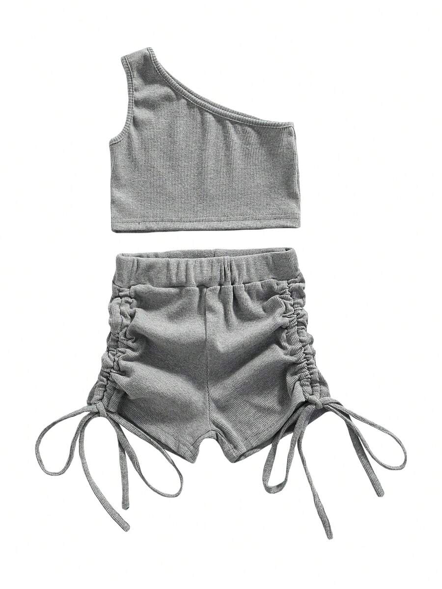 Young Girls Denim Two-Piece Outfits - Light Grey - View 1