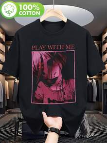 389_Camiseta negra para hombre con un divertido diseño de chica anime - material, perfecta para uso casual diario y expresión de moda. - Negro - Ver 1