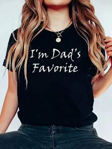 Camiseta Casual de Manga Corta con Cuello Redondo y Estampado Gráfico, Perfecta para Verano y Primavera, Diseñada para Mujeres - Negro - Ver 1