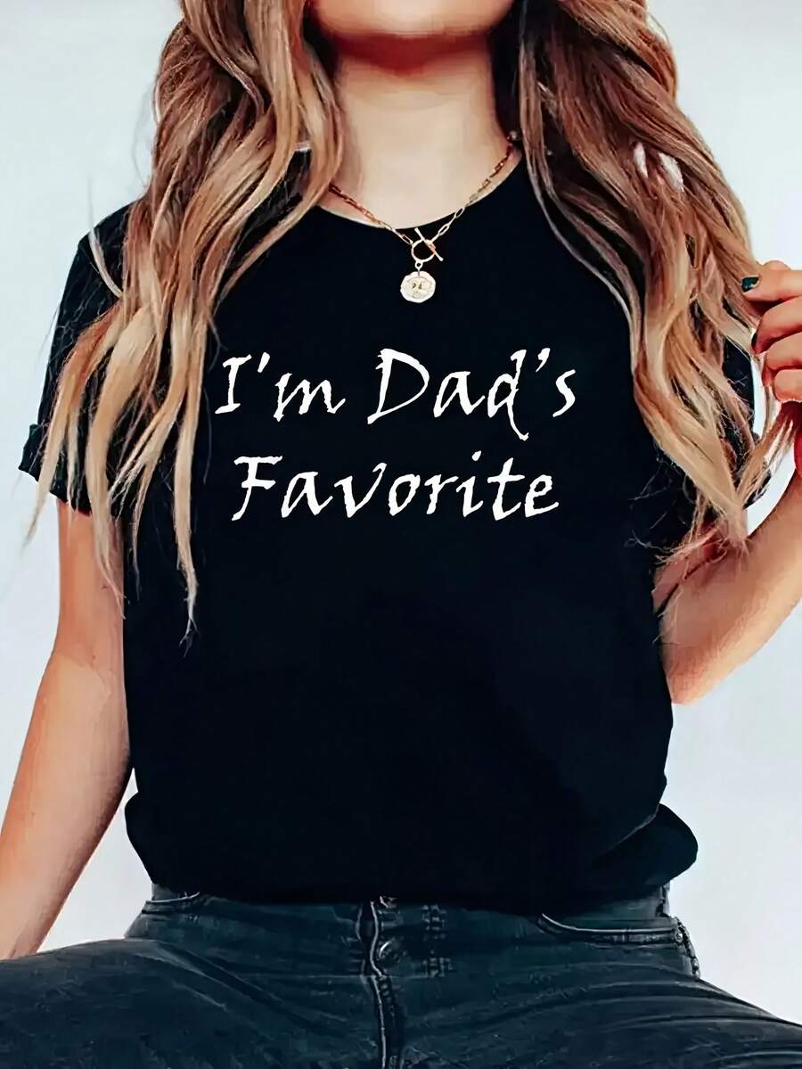 Camiseta Casual de Manga Corta con Cuello Redondo y Estampado Gráfico, Perfecta para Verano y Primavera, Diseñada para Mujeres - Negro - Ver 1