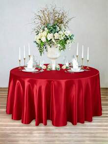 1pc Red Satin Tablecloth, Birthday Party Table Cover, Wedding Party Tablecloth, Baby Shower Party Table Runner, Princess Party Table Runner, Birthday Wedding Party Decoration, Bridal Shower Celebration, Anniversary Celebration, Restaurant Commercial Banquet Party Celebration, Graduation Decoration, Home Decoration, Room Decoration, Party Supplies - Red - View 5