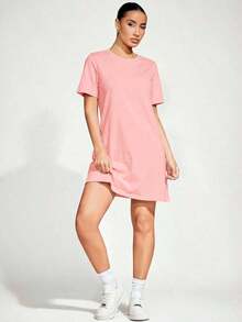 Vestido corto de mujer de unicolor para uso casual, diario y de fiesta - Rosa vieja - Ver 5
