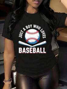Cute Unisex Premium Casual Short Sleeve T-Shirts For Sports Events, "Only A Guy Who Loves Baseball" Print T-Shirt For Women, Gift For Baseball Fans, Sports Graphic T-Shirt, Suitable For Sports Events, Parties, Sports And Other Festive Gifts. - 白色 - 查看 3
