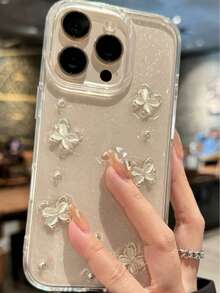 蝴蝶創意個性化透明鏤空亮片防震全包手機殼，適用於 iPhone 15/14 Pro Max/13/16 Pro Max/17/15/11/12 - 無色 - 查看 2