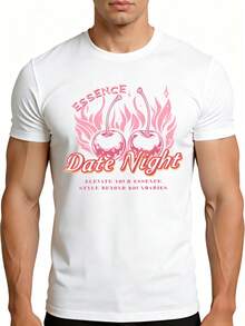 Men's Casual Yet Stylish T-Shirt With A Cherry Flame Design, Perfect For Spring And Summer Outings And Romantic Evenings. The Perfect Gift For Him. Loose And Comfortable Fit. - White - View 6