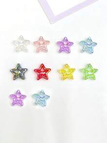 10pcs Random Color UV Coated Translucent Large Hole Moon & Star Beads, DIY Jewelry Making, Keychain Pendant Accessories - Multicolor - View 7