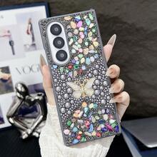 1pc Pearl Butterfly Rhinestone Hard Shell Phone Case For Samsung Galaxy Z Fold 7 6 5 4 3 5G - Grey - View 3