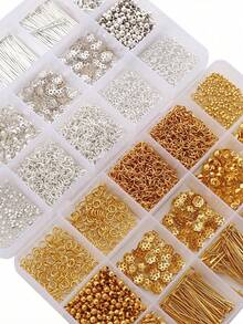 1260 piezas Juego de accesorios de metal, que incluye cuentas espaciadoras, broches de langosta, anillas de salto, para hacer pulseras, collares, aretes, ganchos para orejas, herramientas para hacer cuentas DIY - Multicolor - Ver 4