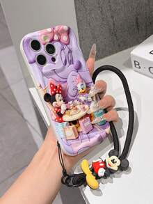 Funda de teléfono de Disney Minnie Mouse y Daisy Duck con colgante de Minnie y cordón - Funda protectora linda de Minnie y Daisy con escena de cita en café y diseño de fondo morado, equipada con un delicado cordón decorativo de Minnie y una pulsera de cuentas para un transporte fácil, compatible con iPhone 17, 16, 15, 14, 13, 12, 11 Pro Series, ideal para regalos de cumpleaños, fiestas, aniversarios, graduaciones u ocasiones especiales para sorprender a familiares, amigos, compañeros de clase y seres queridos. - Blanco - Ver 4