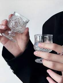 1个/3个/5个装蝴蝶形高脚酒杯，酒杯，迷你烈酒杯，创意复古雕花玻璃杯，迷你水果酒杯，优雅高脚甜点酒杯，时尚烈酒杯 - 彩色 - 查看 2