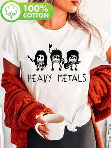 Camiseta con estampado de 3 personitas de cabello largo y negro tocando la guitarra, futura química, Día de la Ciencia, broma de química, microscopio, manga corta, cuello redondo, top casual para verano y primavera, ropa de mujer, algodón QKFS - Blanco - Ver 7