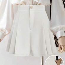 New Women's Woven Fabric Pleated A-Line Front Zipper Back Elastic Waist Slimming Mid-Waist Casual Comfortable Elegant Shorts - Albaricoque - Ver 1