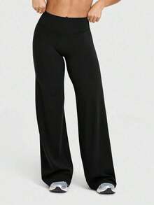 de pantalones anchos de yoga de unicolor y holgados para mujeres, cómodos y versátiles, adecuados para correr, fitness y deportes de yoga - Negro 2 - Ver 6