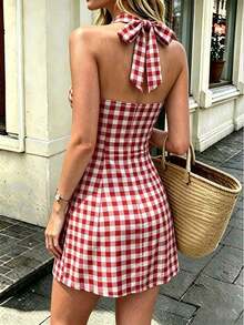YHHINAWLY Vestido ajustado y sin espalda de hombros descubiertos en color blanco para mujerYHH - Rojo y blanco - Ver 2