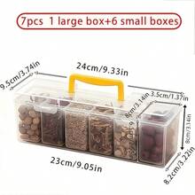 7件套（1个大盒子+6个小盒子），带盖，分层设计，密封性好，PP材质食品收纳盒，可拆卸调料罐，适用于存放香料、调味料、佐料，用途广泛，可用于厨房收纳、食品储存，是居家厨房、节日聚会、户外露营的理想之选 - 桌面调料罐 - 黃色 - 查看 4