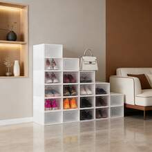 20Pcs White PP Stackable Shoe Boxes, Shoe Storage Containers, Side Flap Shoe Organizers, Shoe Storage Bins For Home Office Closet - trắng - Xem 2