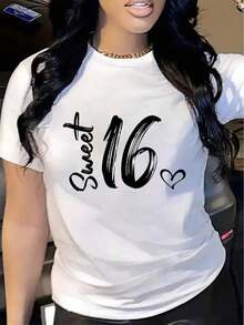 Playera de mujer 100% algodón manga corta con estampado Sweet 16 chic para verano - Blanco - Ver 6