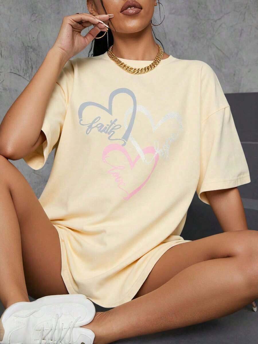 Letras  Casual  Poliéster      T shirt  Deportivo  Oficina  CasaPure-Cotton - Albaricoque - Ver 1