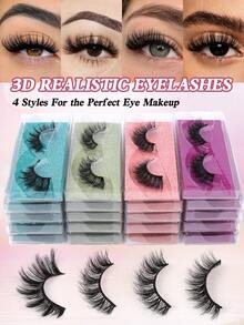MAANGE 10/20/50 pares de pestañas postizas 3D naturales, estilo cruzado suave, 4 estilos mixtos, con caja de papel. Estilo de ojos de gato, delicado y ligero, crea pestañas naturalmente rizadas y alargadas. Estilo de dibujos animados, delicado y ligero, adecuado para el maquillaje diario. - Negro - Ver 4