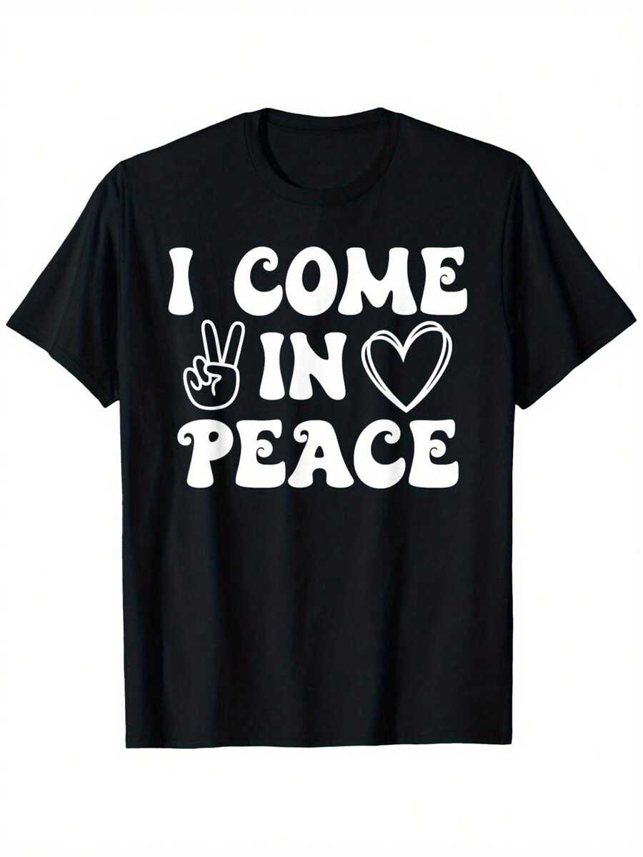 Talla Grande - Talla Grande - Talla Grande - Camisetas de Pareja Drtidas para el Día de San Valentín "Vengo en Paz" a Juego | 100% Talla Grande 0XL-5XL Camisetas Casuales de Manga Cortara Hombre y Mujer con Señal de Paz y Gráfico de Corazón, Diseño Humorístico de Relación pararejas