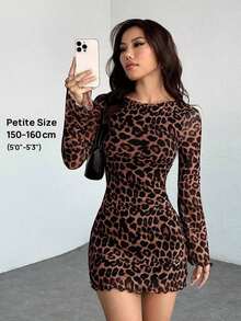 Vestido mini con mangas acampanadas y malla con estampado de leopardo para mujer - Multicolor - Ver 8