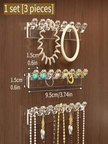 Bộ 3 giá treo trang sức 8 lỗ gắn tường, có móc treo vòng cổ, vòng tay và bông tai - Giá trưng bày chống rối, tháp đựng trang sức. - Nhiều màu - Xem 2