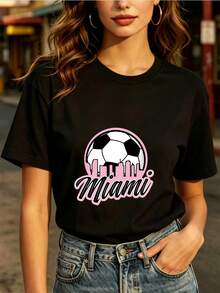 Elegante Camiseta con Estampado de Fútbol Americano de Miami 180G - Perfecta para salidas familiares, regalos navideños y actividades de team-building corporativas. TJMR - Negro - Ver 1