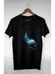Unisex T-Shirt For Men And Women With An Astronaut Print Observing The World, With A Loose And Comfortable Fit. - Back - View 6