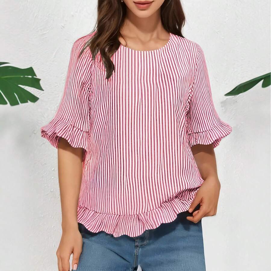 Women Blouses & Shirts - Red Stripes - View 1