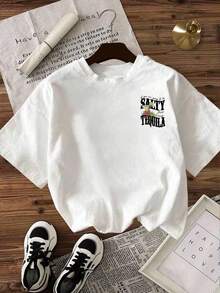 Short-Sleeve Graphic T-Shirts [Graphic T-Shirt] Cotton Break The System Summer Casual Slogan Print Crew Neck Short Sleeve Loose Fit T-Shirt, Sizes S-7XL For All Body Types, Spring Tops, Summer Shirts, Autumn Short Sleeve T-Shirts 100% Cotton - 白色的 - 查看 3