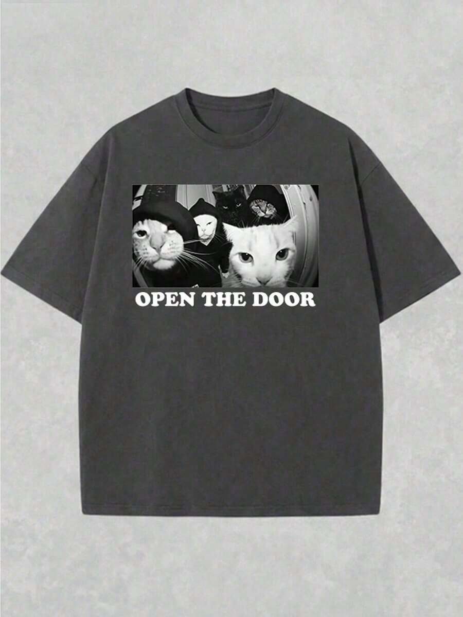 Camiseta de manga corta con cuello redondo y estampado divertido de rana, de estilo casual para mujer, para el verano - Gris Oscuro - Ver 1