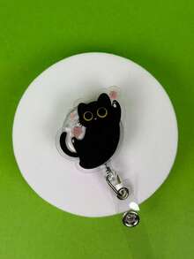 1pc Retractable Cat Badge Reel, Cute Black Cat Acrylic Expandable Badge Holder, Suitable For Nurses, Doctors, Volunteers, Teachers ID Badge, Valentine's Day, Back To School Gift - Multicolor - View 19