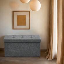 Banco de Almacenamiento, Puff Almacenaje de 76 cm, Baúl de Almacenaje, Taburete Reposapiés - Gris Oscuro - Ver 12