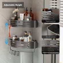 Corner Shower Caddy Suction Cup, 1 Pack Corner Shower Shelves No Drilling, Aluminum Upgrade Suction Cup Shower Organizer Corner With Towel Bar Hooks Removable Bathroom Storage Rack(Gray) - Suction Cup Triangle-1 Pack - View 2